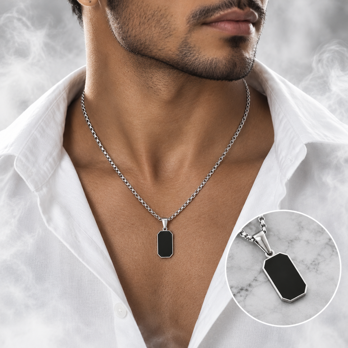 Stainless Steel Chain - Rectangle Pendant