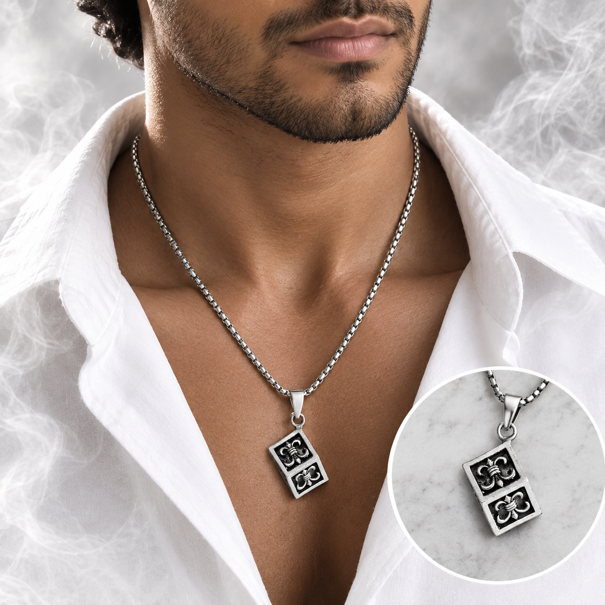 Stainless Steel Chain - Fleur-de-Lis Pendant