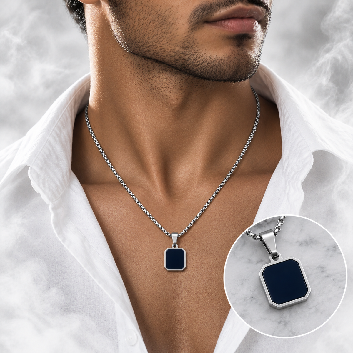 Stainless Steel Chain - Square Pendant