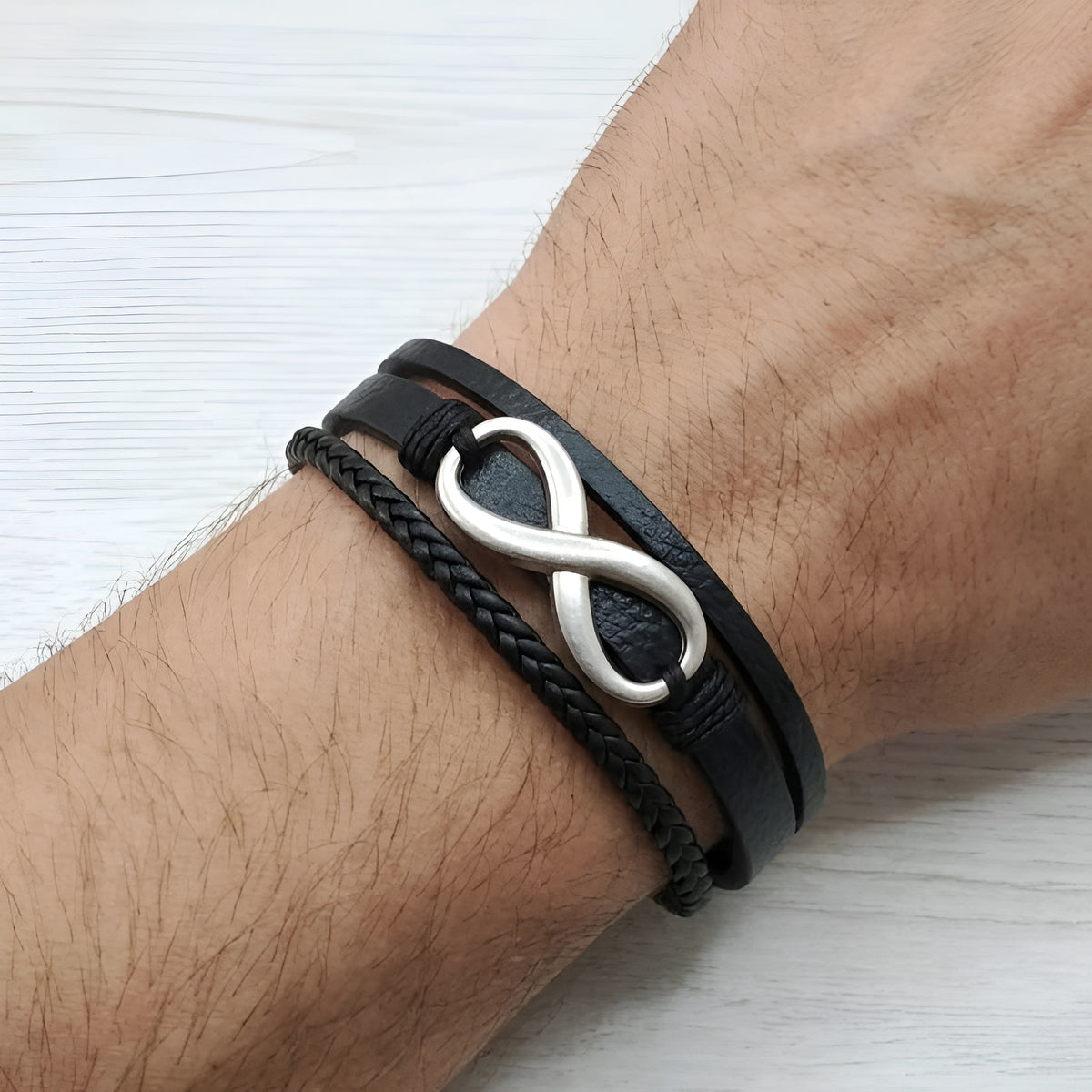 Men's Leather Bracelet - Infinity Bracelet with Magnetic Lock